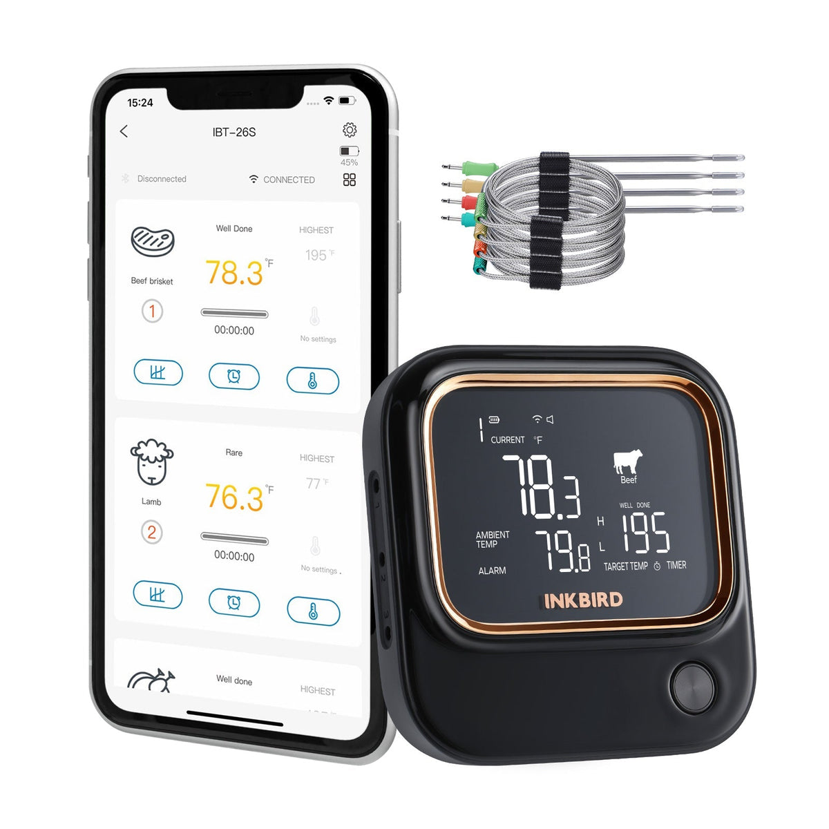 2.4GHz WiFi and Bluetooth BBQ Thermometer IBT - 26S - INKBIRD
