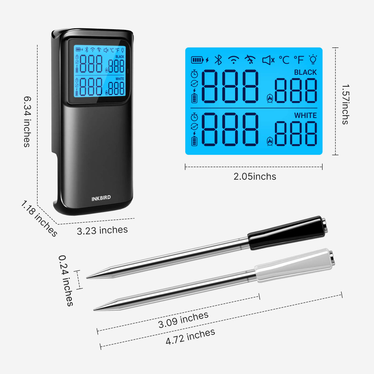 INKBIRD INT-12E-BW Wireless Thermometer Dimension