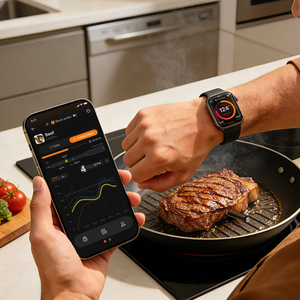 Monitoring Meat Temp on Stovetop with INT-12E-BW