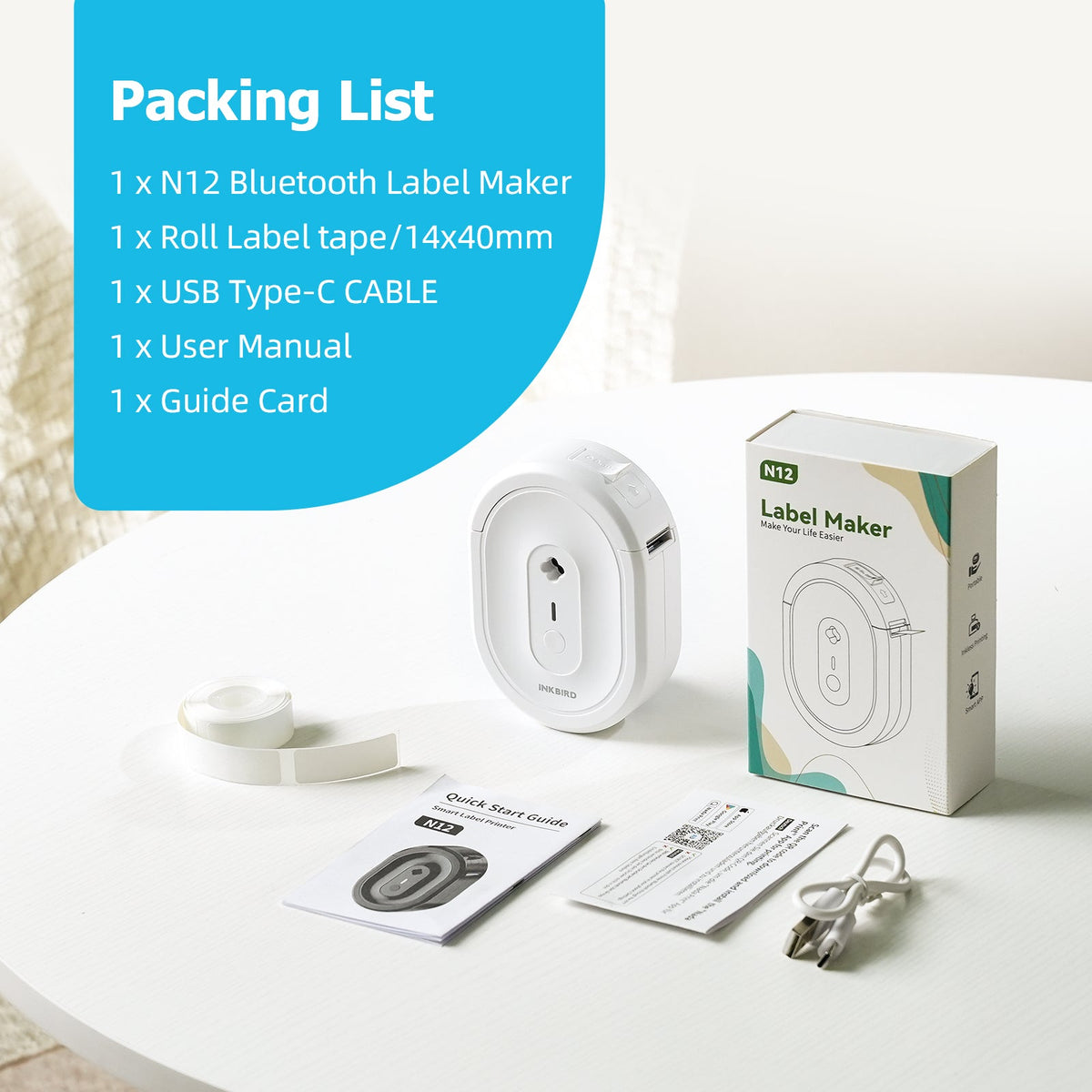 N12 Bluetooth Portable Label Printer Packing List