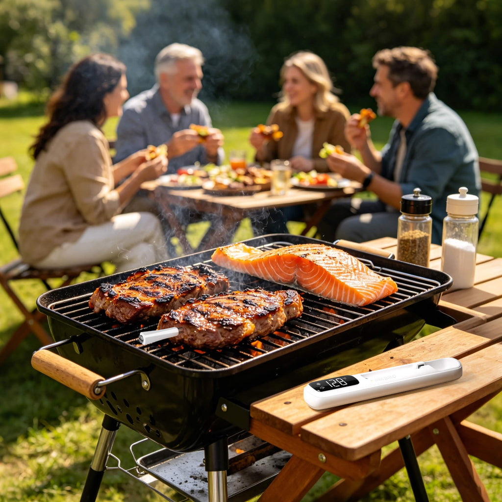 Grilling Outdoor with INT-11I-B Bluetooth Meat Thermometer